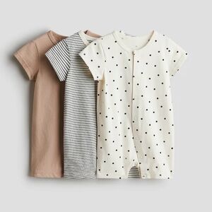 H&M 3-Pack Cotton Baby Pajama Jumpsuits Rompers 6M